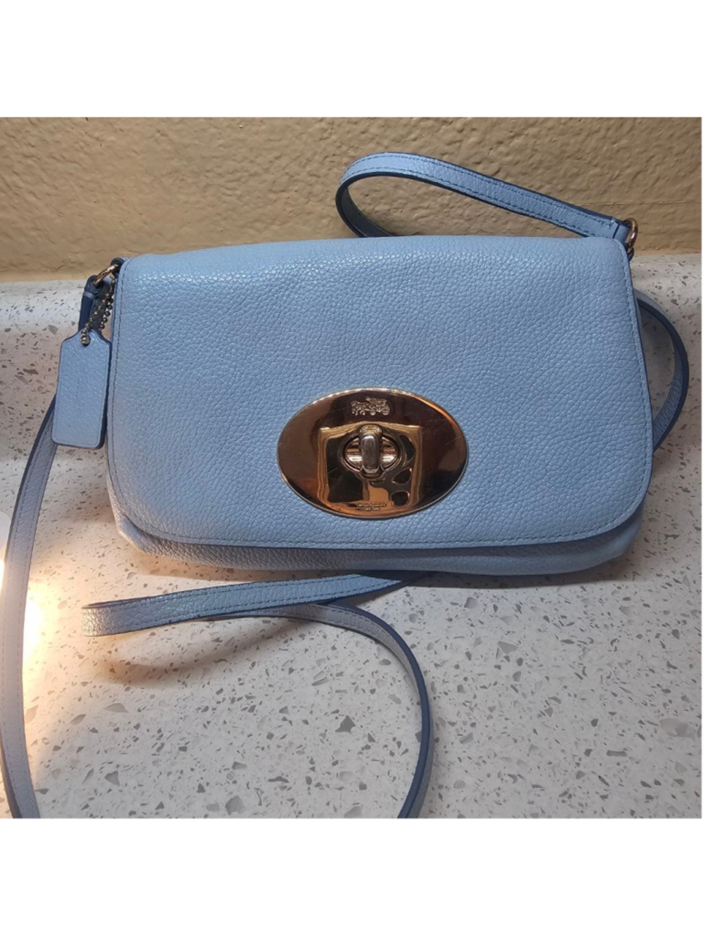 Coach Blue Pebbled Leather Turnlock Crossbody Bag